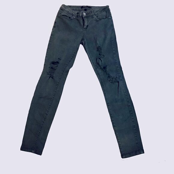 Angel Kiss Gray Distressed Mid-Rise Skinny Jeans Size 3 - Picture 1 of 12